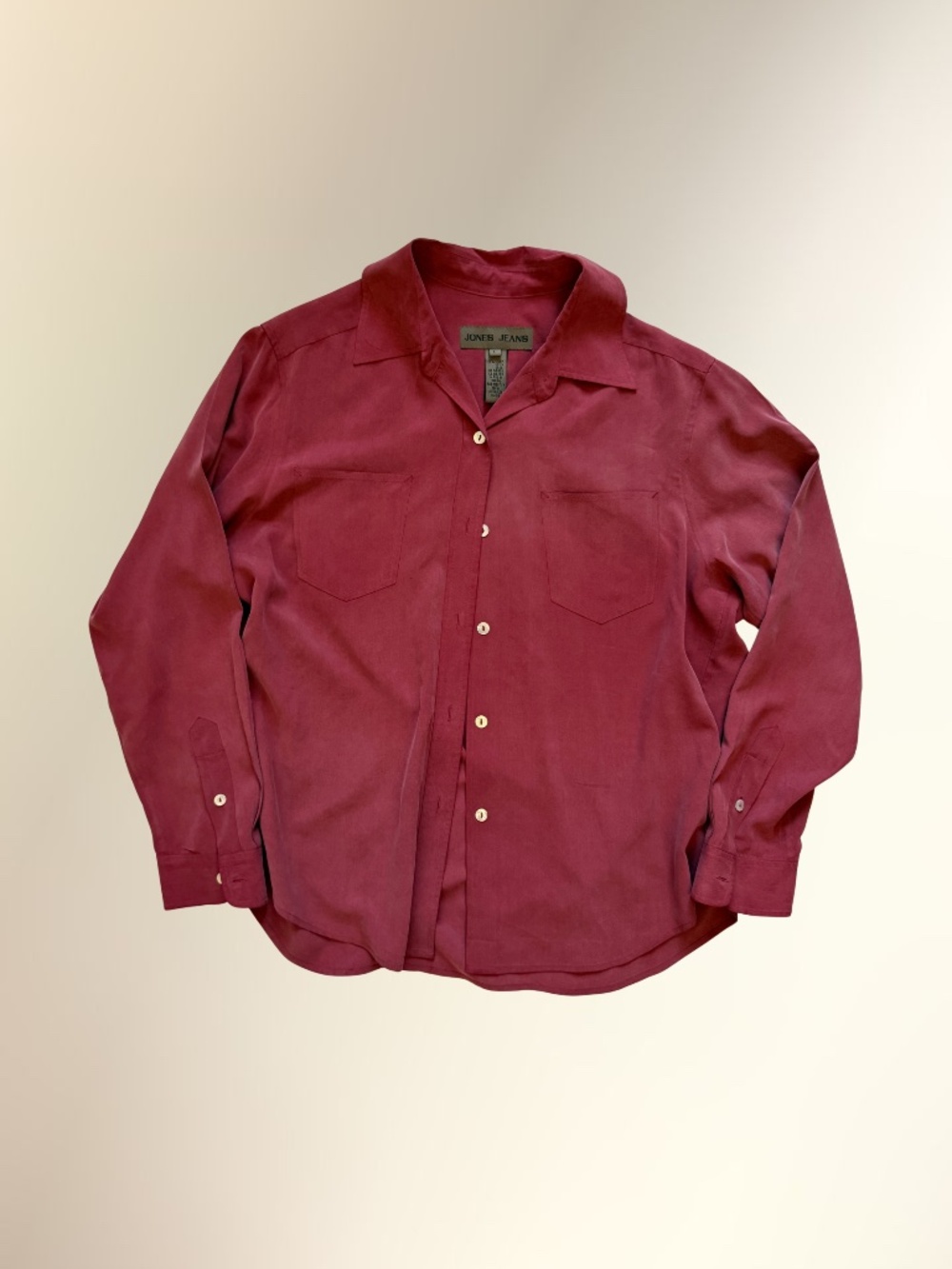 Vintage Jones Jeans Dusty Red 100% Silk Button Down Shirt